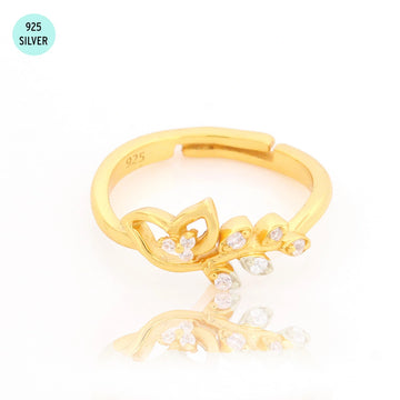 925 Sterling Silver Gold Plated Leaf Ring